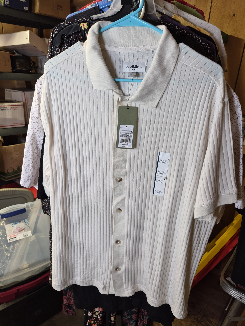 Goodfellow & Co Men’s Ivory Ribbed Button-Down Polo Shirt Bin 55